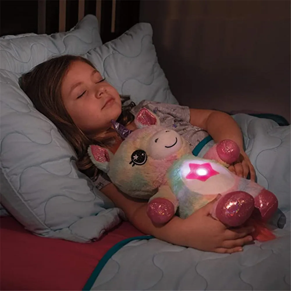Animal relleno con proyector de luz en el vientre reconfortante de peluche de juguete | Juguete luz de la noche de peluche cachorro estrella vientre sueño luces de Navidad