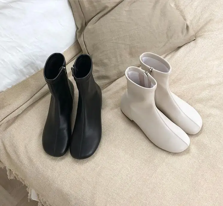 

Fashion Womens Simple Ankle Boots Black White Low Square Heel Shoes Round Toe Size 33-40 Lady Boot C56