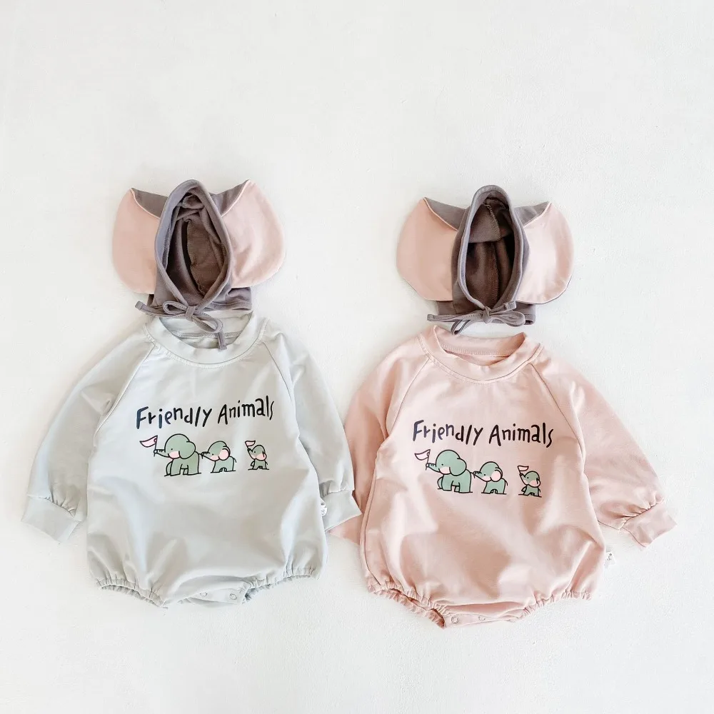 Autumn Baby Boy Girl Jumpsuit Newborn Stripe Long-Sleeve Hooded Sweater Baby Bodysuit  Cotton One-Piece Crawling Clothes Baby Bodysuits Fur