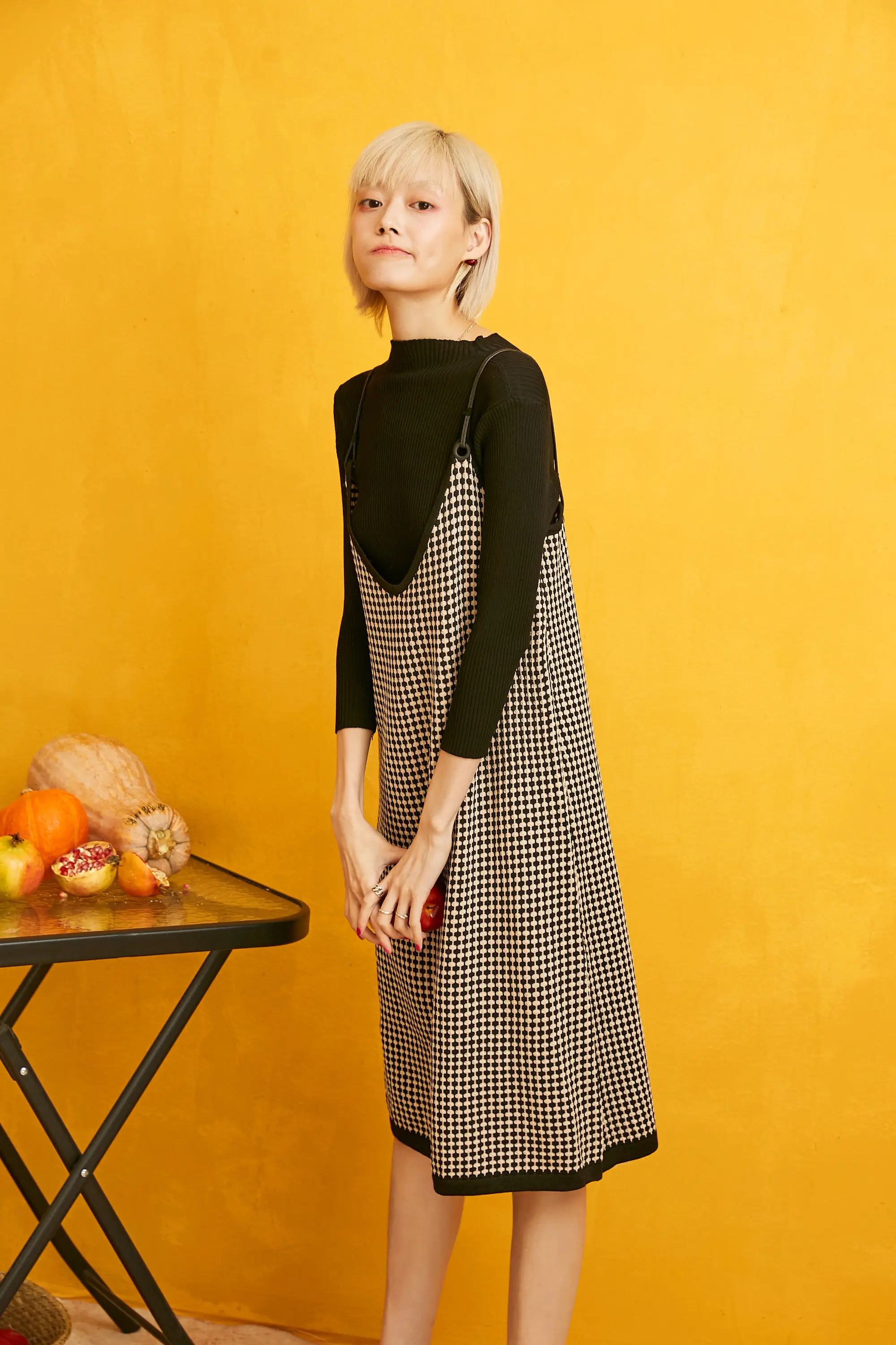 SAM'S TREE, клетчатое женское платье-комбинация, зима, черный однотонный сатиновый вязаный пуловер, комплект из двух предметов, Офисная Женская одежда