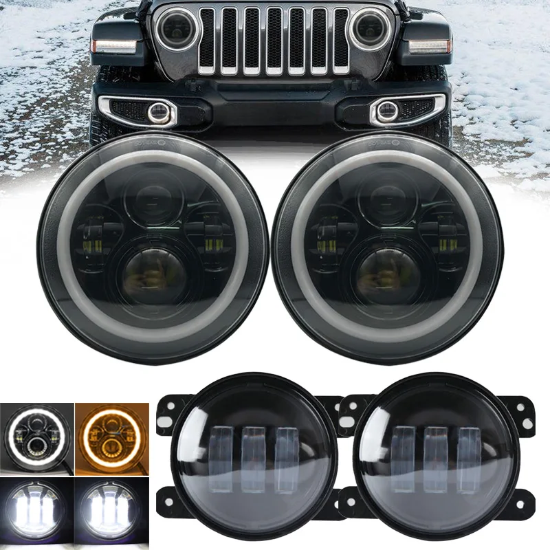 40w black combo1 Черный 2 шт. 90 Вт H4 7 дюймов светодиодный головной светильник с парой 4 ''30 Вт передний бампер светодиодный противотуманный светильник противотуманная фара для AM General Hummer 1992~ 2001 - Цвет: 40w black combo1