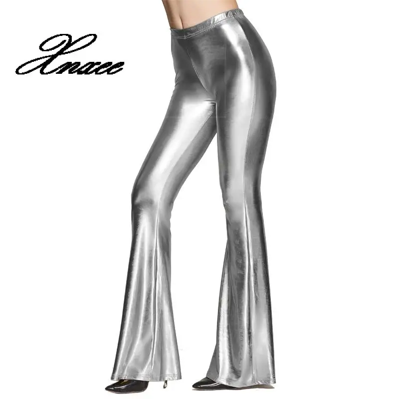 

Sexy Leather Pants Skinny Bottom Trousers For Women Push Up Disco Flare Pants Plus Size Stretch Shiny Legging