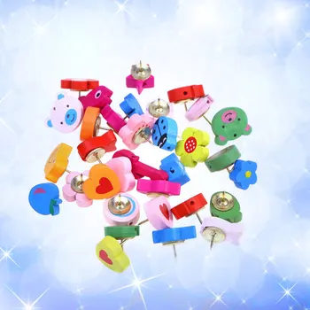 

30pcs Decorative Push Pins Wooden Cartoon Lovely Colored Push Pin for Home School