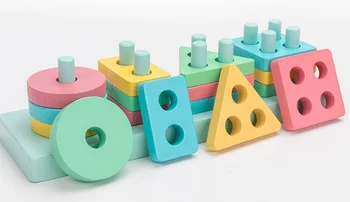 

Baby Educational Toys Wooden Toys Montessori Early Learning Macaron Four Sets Of Columns Gift Toys for Children