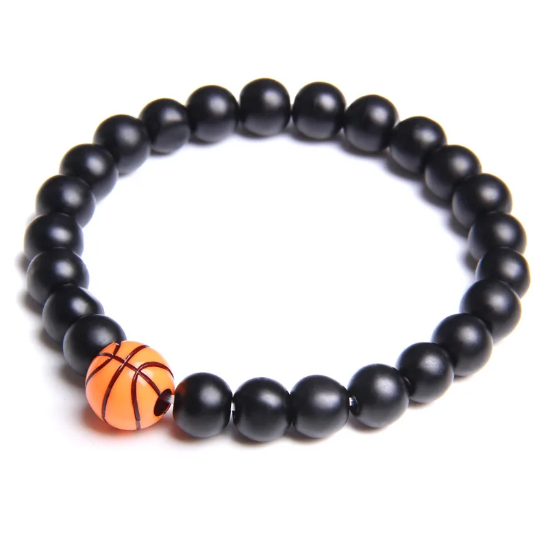 5 Basketball Charm Bracelets For Man Natural Polished Black Agat Beads Bracelet Gold Alloy Ball Bangle For Sports Women Jewelry - Окраска металла: 5