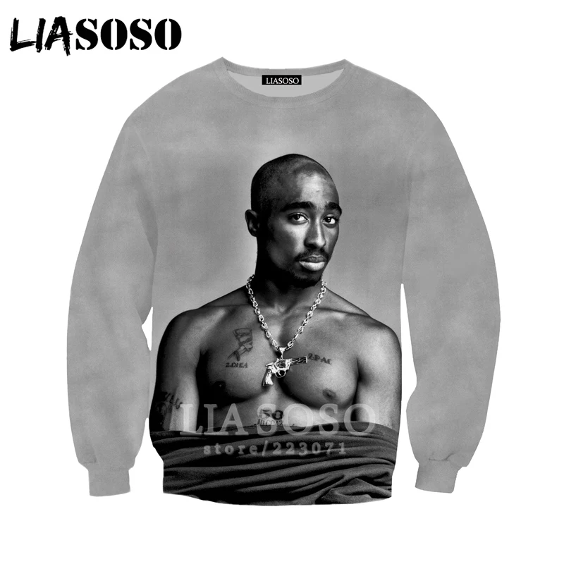 2Pac Толстовка LIASOSO Новые мужские и женские Аниме толстовки 3D принт рэпер с длинным рукавом хип хоп Уличная Топы пуловер с круглым вырезом A295-10 - Цвет: 12