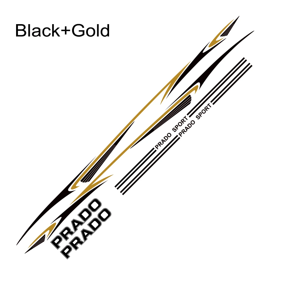 Black with Gold Боковые светоотражающие наклейки на дверь автомобиля для Toyota Prado, виниловые автомобильные боковые полосы, наклейки на юбку, наклейки на тело, графические аксессуары - Название цвета: Black with Gold
