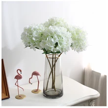 Flores artificiales de hortensia blanca, ramo de boda de seda, decoración del hogar, sala de estar, florero, planta falsa, mesa, arreglos, accesorios de guirnalda