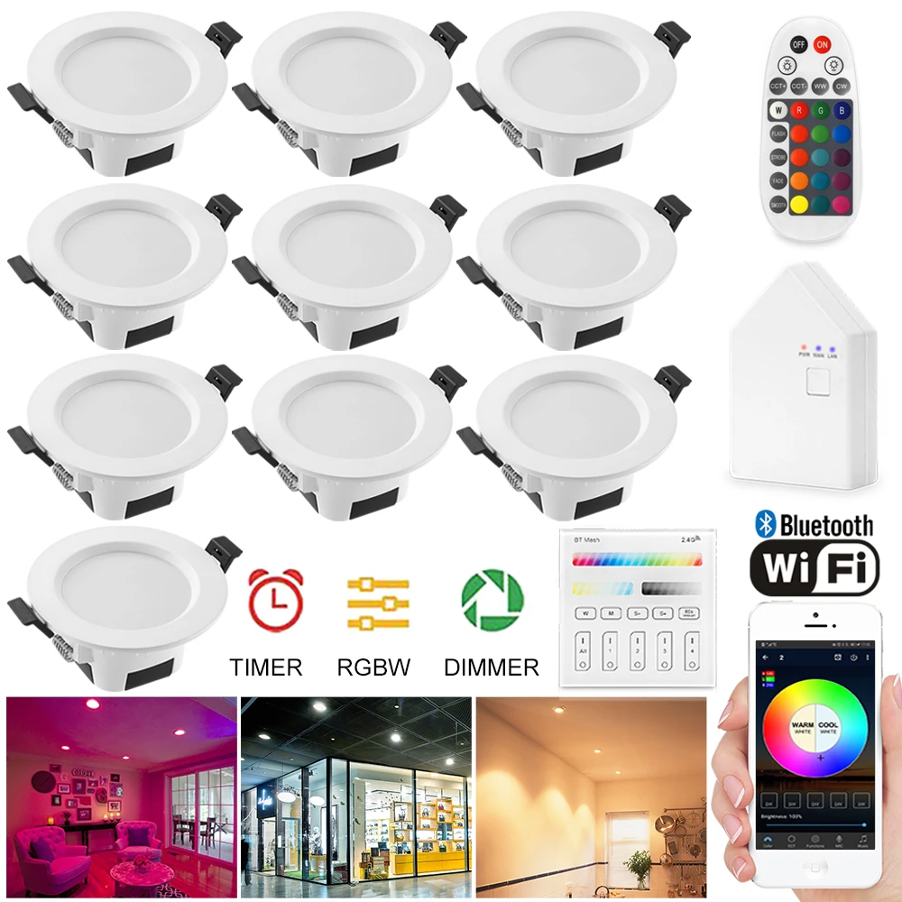 

10X 9W RGB Warm Cool White 3in1 LED Ceiling Lamp Panel Down Light WIFI/Bluetooth Wall Touch/APP/Music Controller Timer Dimmer