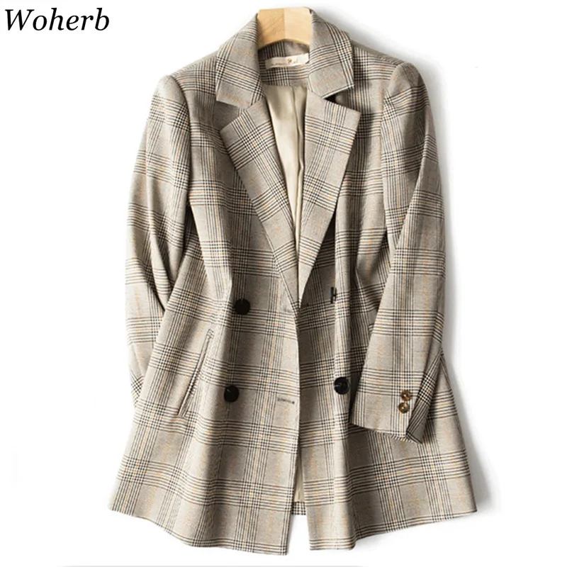 

Woherb 2019 Autumn Thin Suit Blazers Women Coat Office Lady Casual Plaid Blazer Jackets Elegant Lattice Formal Blazer Feminino