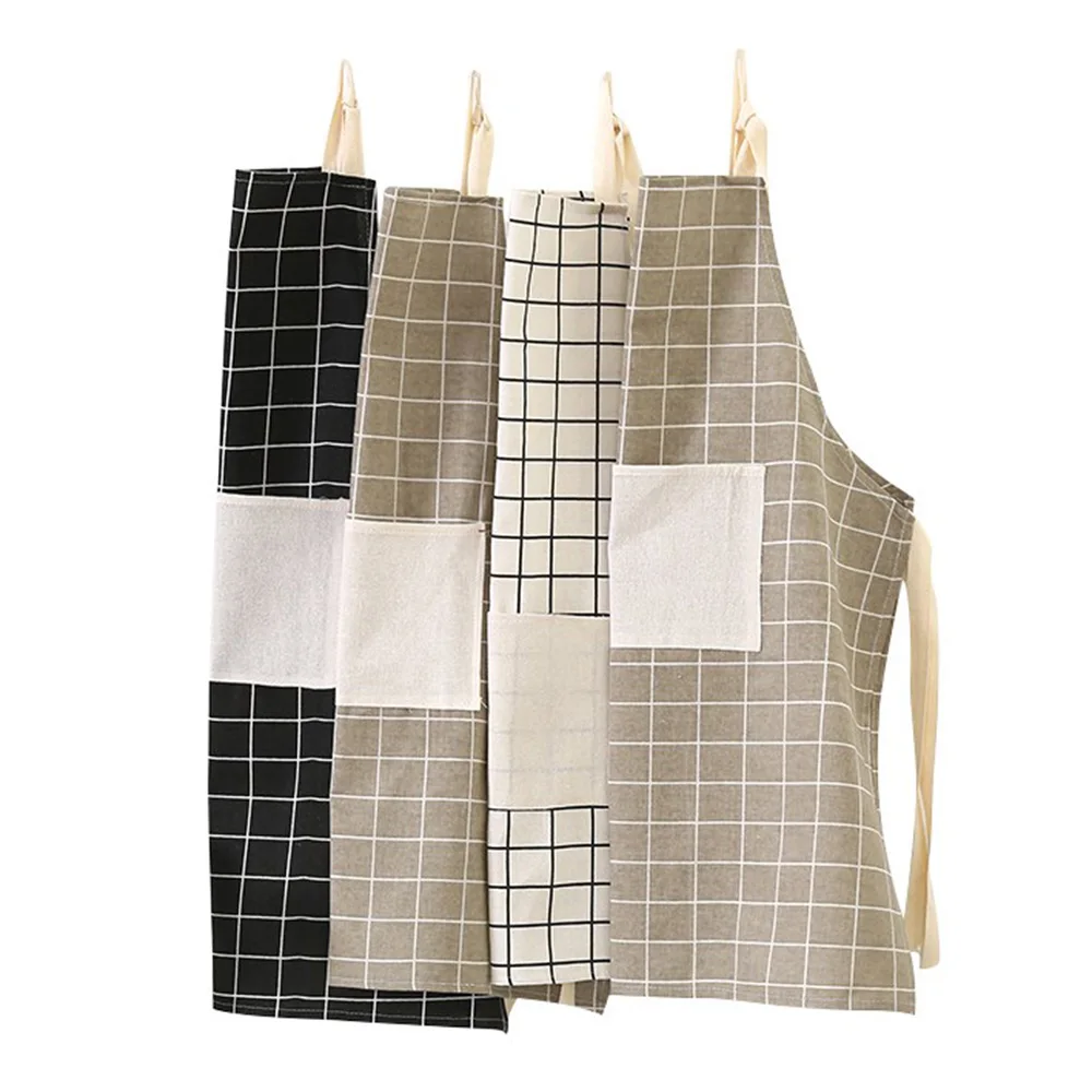 Adjustable Fashion Lady Women Men Adjustable Cotton Linen High-grade Kitchen Apron For Cooking Baking Restaurant 61.5X67cm