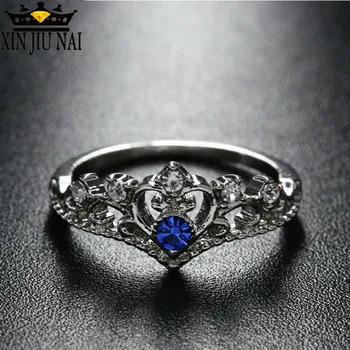 

2coloer Wedding Bridal Love Heart Crown Ring Rose Gold Crystal Ring Fashion Silver Crown Rhinestone Ring Elegant Jewelry