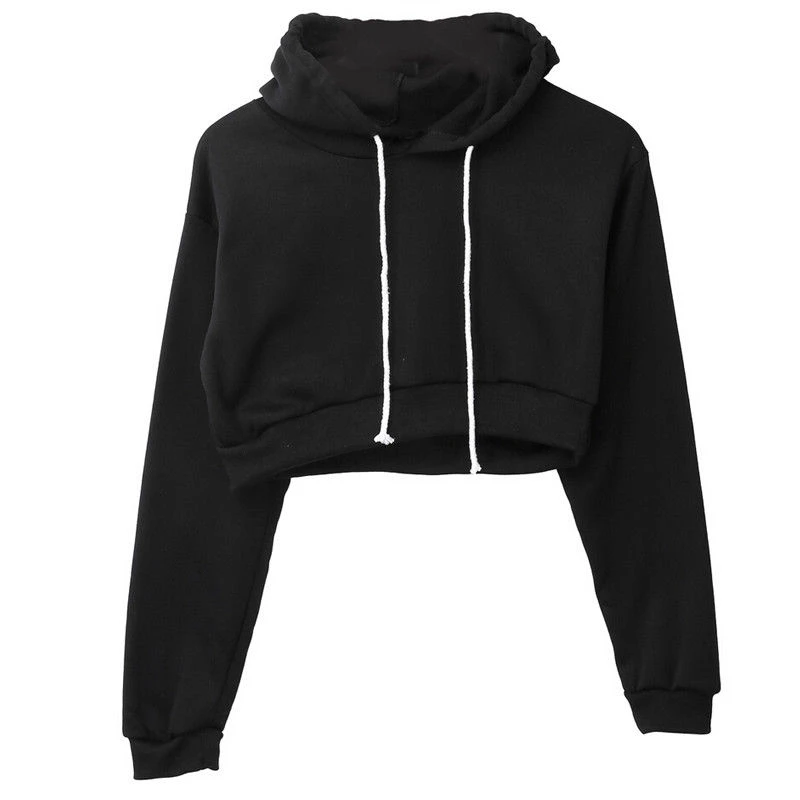 Womens Hoodies Pullover Women Long Sleeve Sweatshirt Pullover Top Solid Color Ladies Sweatshirt Women Hoodies Crop Top