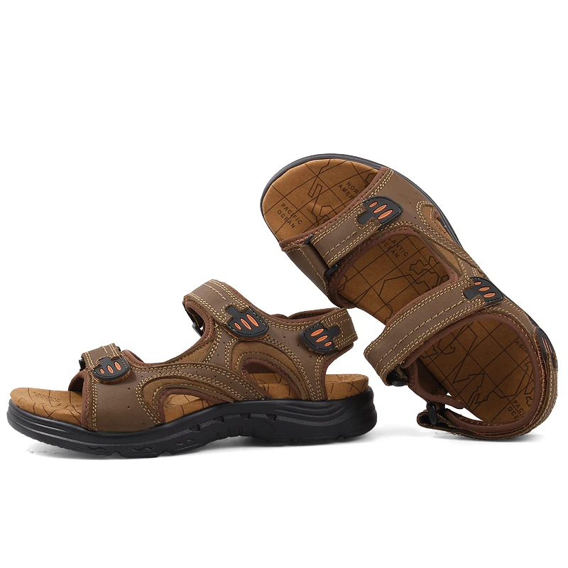 Новинка; в римском стиле; мужские сандалии из натуральной кожи Летние тапочки воздухопроницаемая комфортная обувь крюк-петля пляжные сандалии Для мужчин повседневная обувь размера плюс; большие размеры 38-47