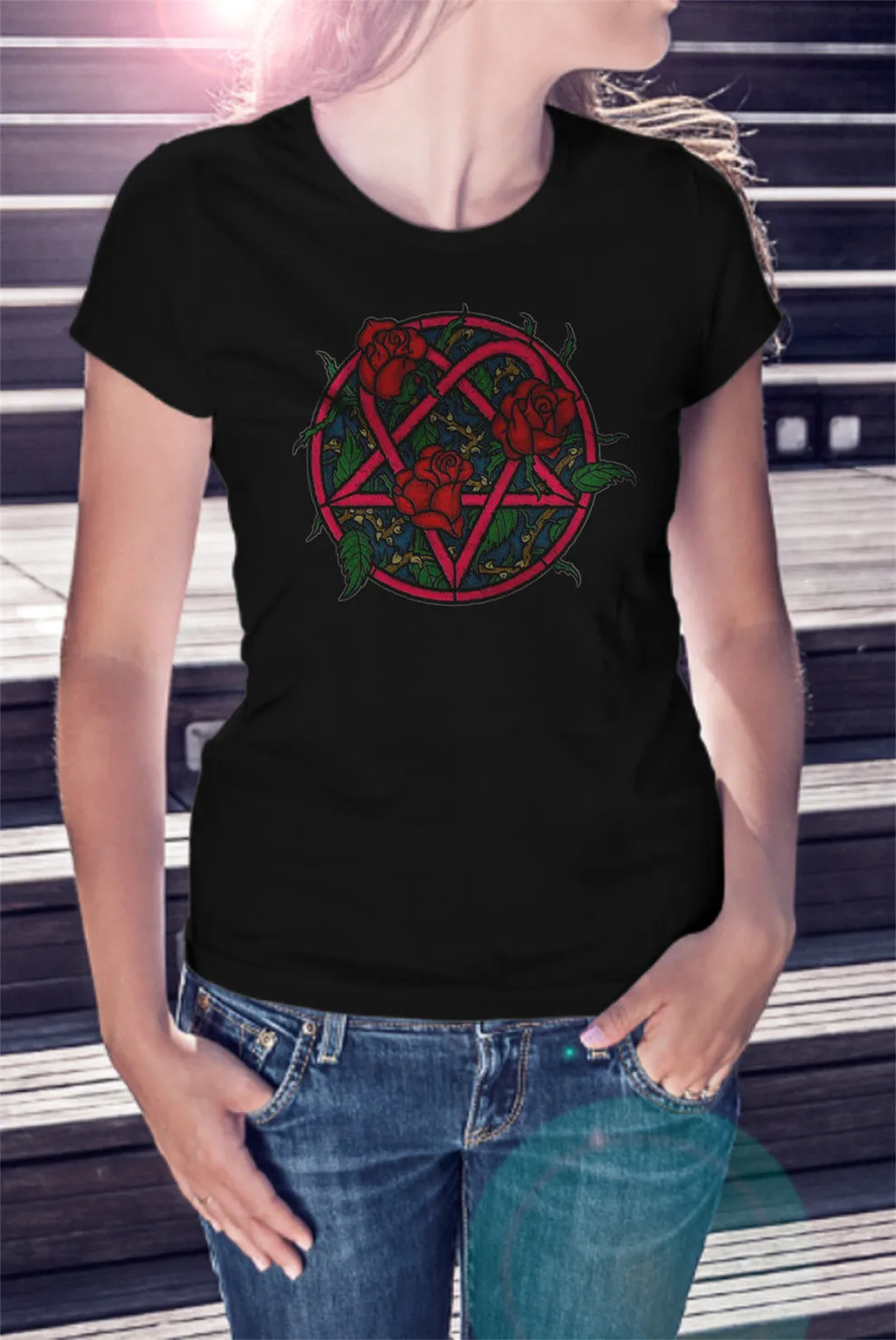Him Rose Heartagram женская черная футболка с металлическим браслетом рок группа Xs Xl хип