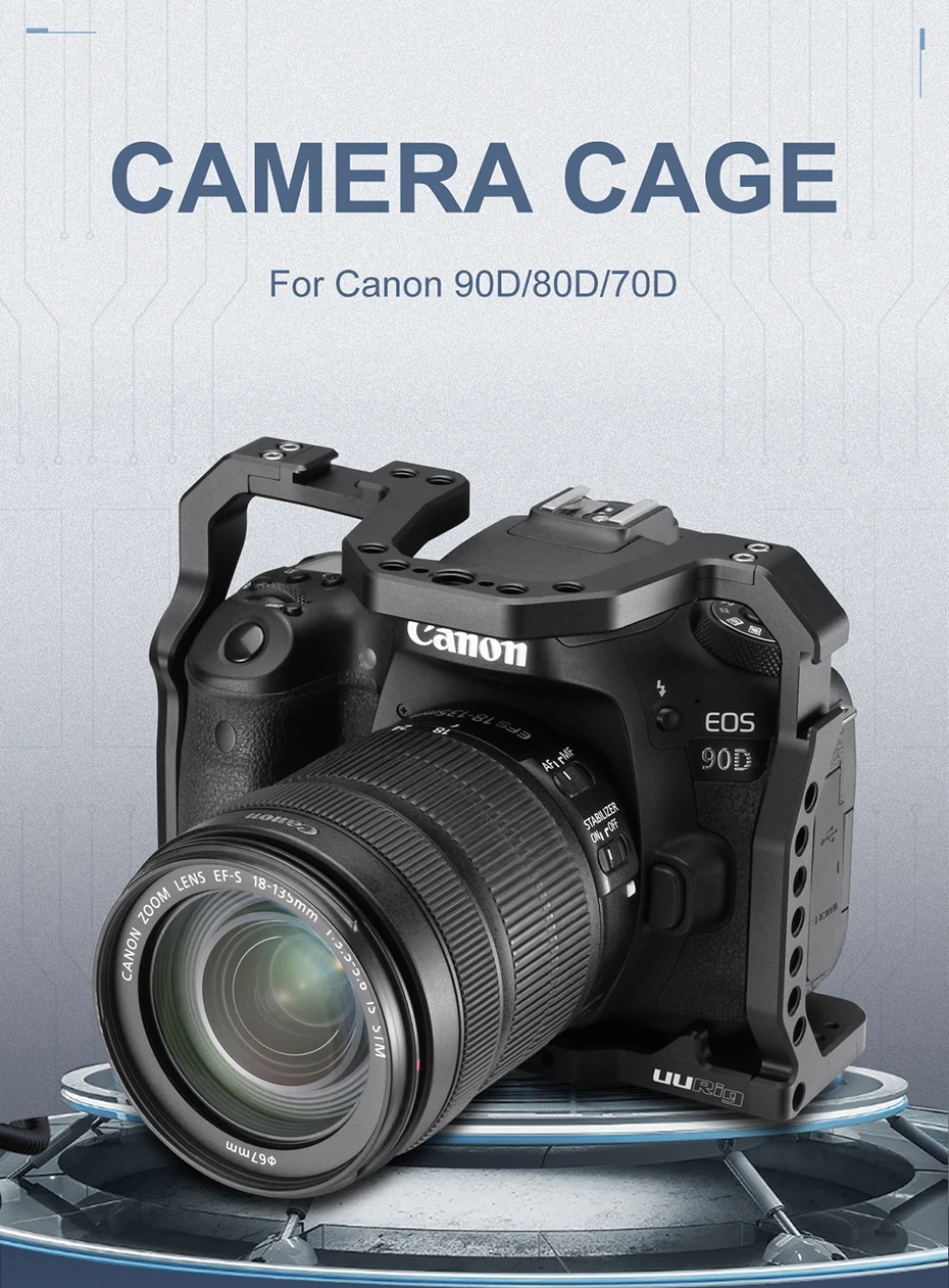 Клетка для камеры DSLR для Canon EOS 70D 80D 90D металлический корпус чехол Холодный башмак 1/4 ''Arri отверстие для микрофона светодиодный заполняющий светильник монитор