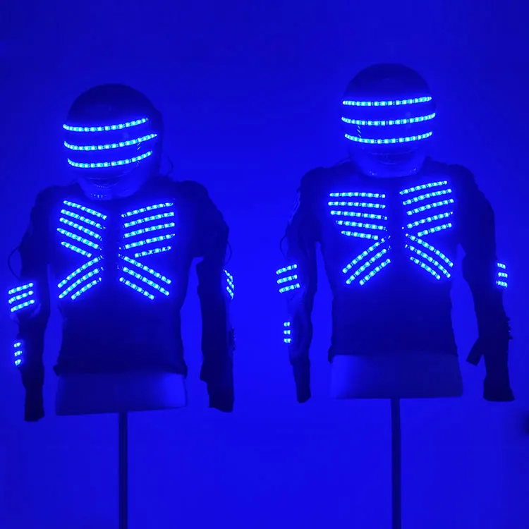 RGB Led Luminous Armor Set Helmet Nightclub Bar Stage Performance Led Light Up Dance Robot Suit Clothes Illuminated Costume