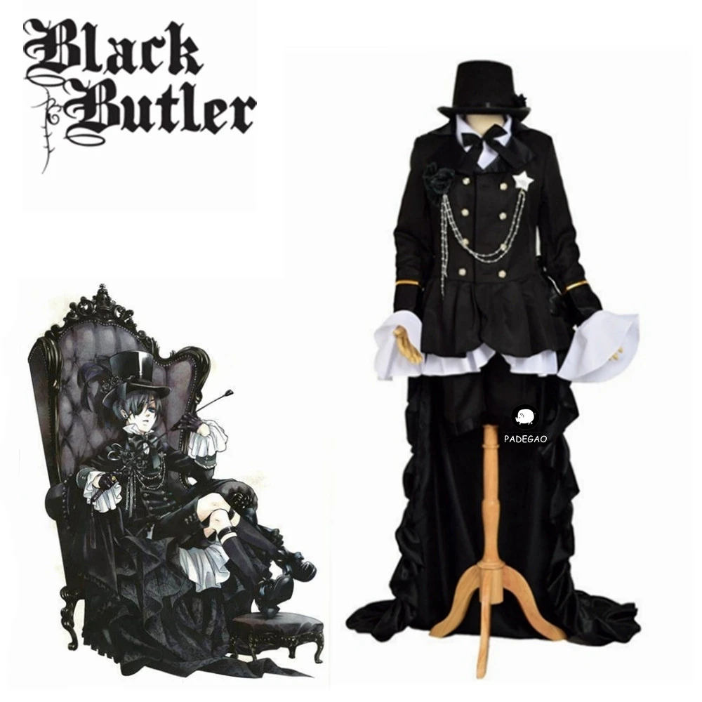

Ciel Phantomhive Cos Halloween Party Japanese Anime Tuxedo Dress Man Woman Black Butler Kuroshitsuji Cosplay Costume