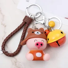 Милый подарок поросенок пары мультфильм ключ кнопка кольцо шнур мужская женская сумка для автомобиля простая кукла кулон