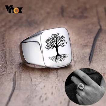 

Vnox Rock Punk Tree Of Life Signet Rings for Men Jewelry Custom Words Images Personalize Engrave Gifts for Him Jewelry