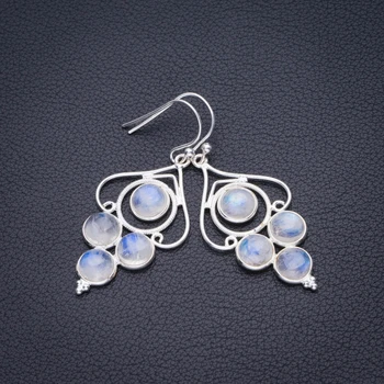 

Natural Rainbow Moonstone Handmade 925 Sterling Silver Earrings 2" D3372