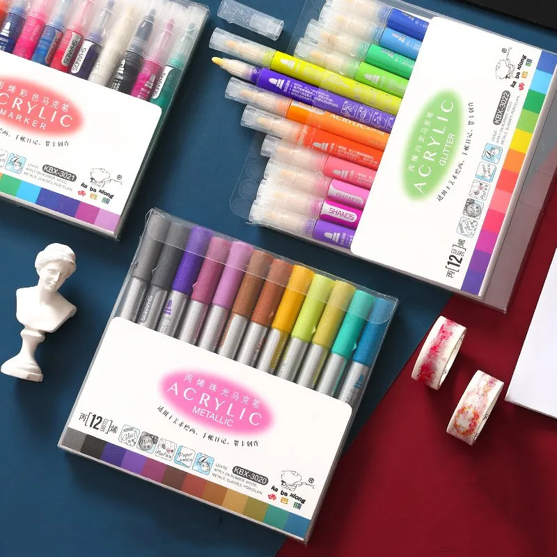 

12 Colors Acrylic Paint Art Marker Pen 2mm Tip Markers for Fabric graffiti Glass Ceramic Art Painting Drawing Marker Pen