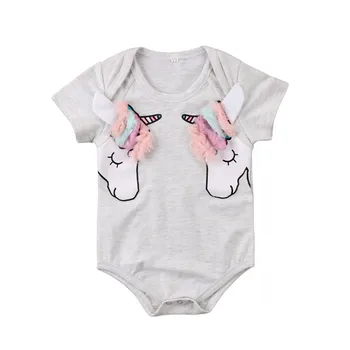

New Summer Baby Clothing Short Sleeve Cotton Bodysuit For Girls Newborn Baby Girl 3D Unicorn Animal Bodysuit Fashion Jumpsuit