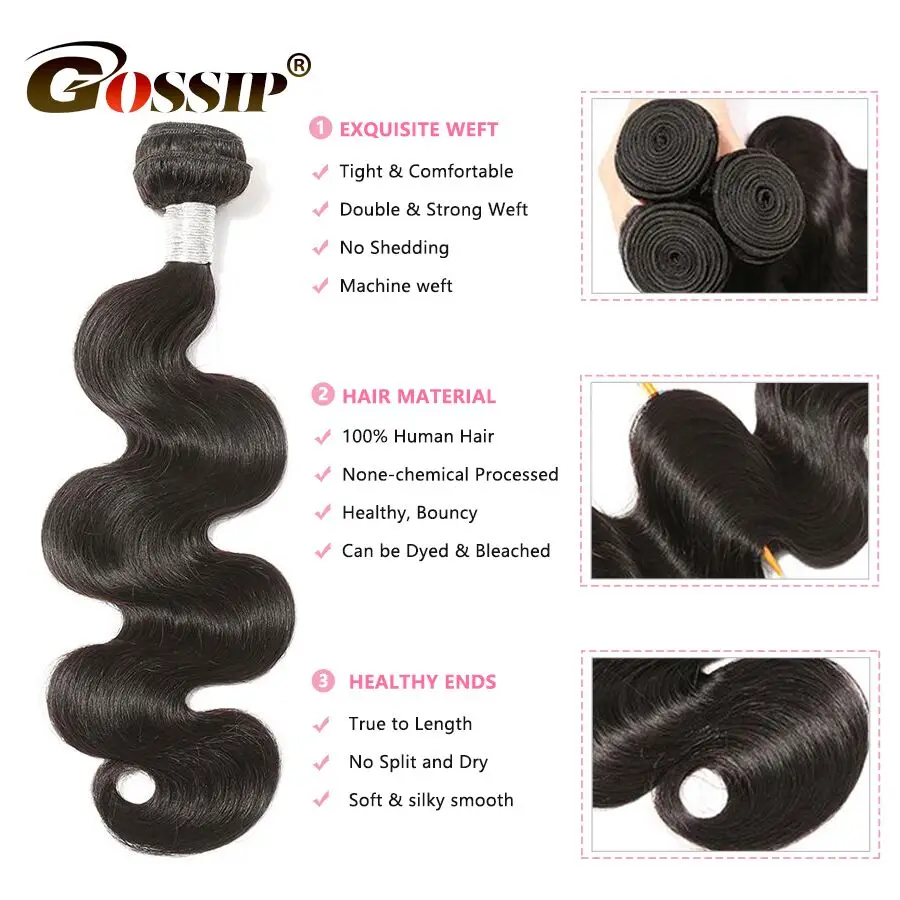 Brazilian Body Wave Hair Weave Bundles Natural Color Gossip 100% Human Hair weaving 34 Pieces 8-28 Inch Non-Remy Hair Extension (4)