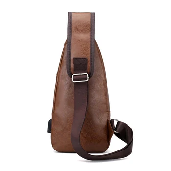 

New Hot Men Shoulder Chest Bag USB Charging PU Leather Zipper Fashion For Mobile Phone SMR88