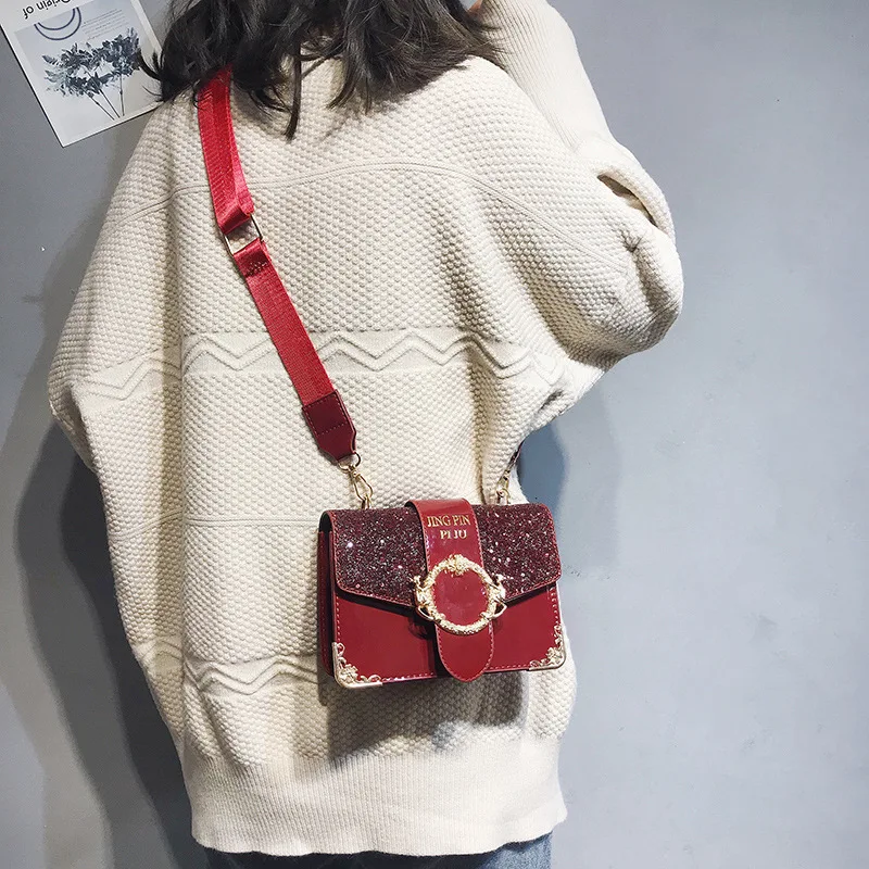 

New Arrival Bag Women's 2019 New Style Korean-style GIRL'S Sequin Wide-Strap Square Sling Bag Disco Dancing WOMEN'S Bag Crossbod