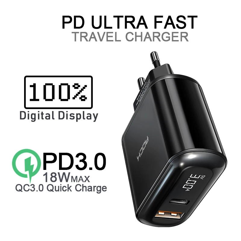 ROCK цифровой дисплей Quick Charge 4,0 3,0 USB зарядное устройство QC3.0 зарядное устройство для iPhone 11 Pro samsung Xiaomi type C PD настенное быстрое зарядное устройство