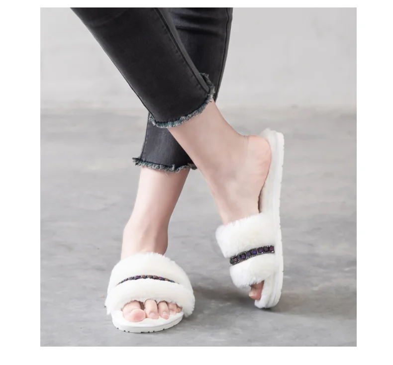 

New Womens Fur Slipper Winter Woman Slippers Slip On Warm Shoes Non-slip Flats Female Spring Autumn Winter House Shoes