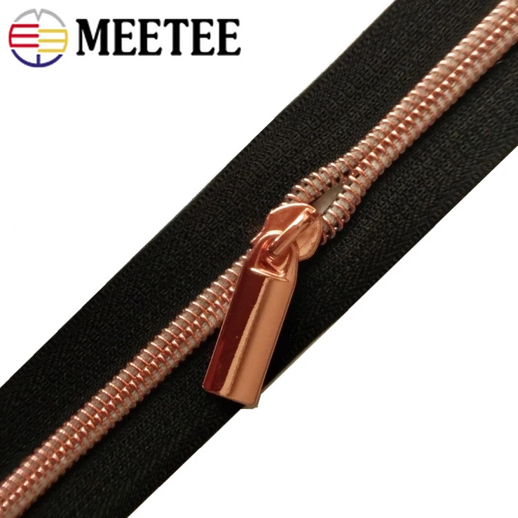 4M 5# Colored Cloth Rose Gold Teeth Plastic Coil Zippers Bag Nylon Crop Coded Zipper for Sewing DIY Zips Garment Accessories