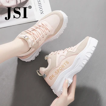 

JSI Women Flat Platform Flats Round Toe Lace-Up Mixed Up Air Mesh Ladies Letter Print Shoes Breathable Comfortable Sneakers JY10