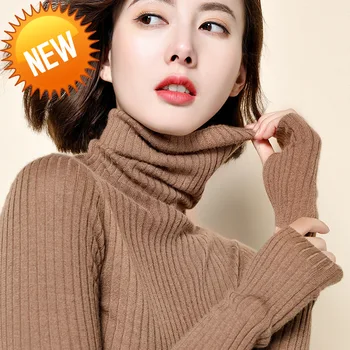 

Women New Turtleneck Stripes Sweater 30% Wool Jumper Fall Winter Stretch Basic Render Knit Pullover S-2XL