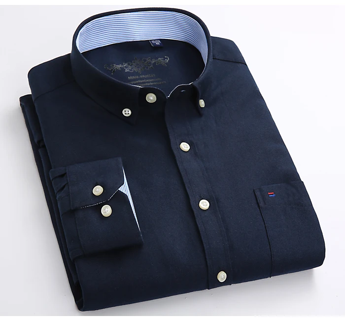 men's short sleeve button down shirts Men's Plus Size Casual Solid Oxford Dress Shirt Single Patch Pocket Long Sleeve Regular-fit Button-down Thick Shirts men's button up short sleeve shirts & tops