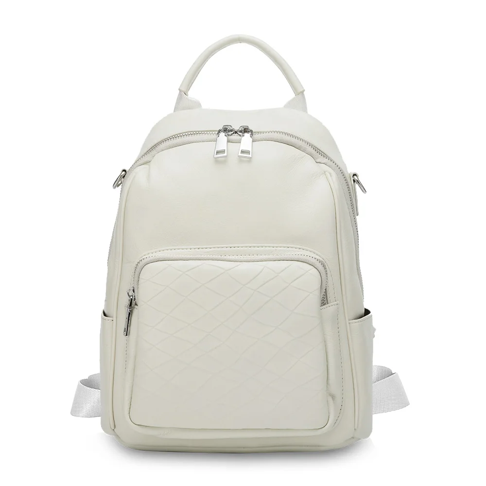 Zency Genuine Leather Daily Casual Women Backpack High Quality Big Travel Bags Preppy Style Student Schoolbag Black Beige - Цвет: Бежевый