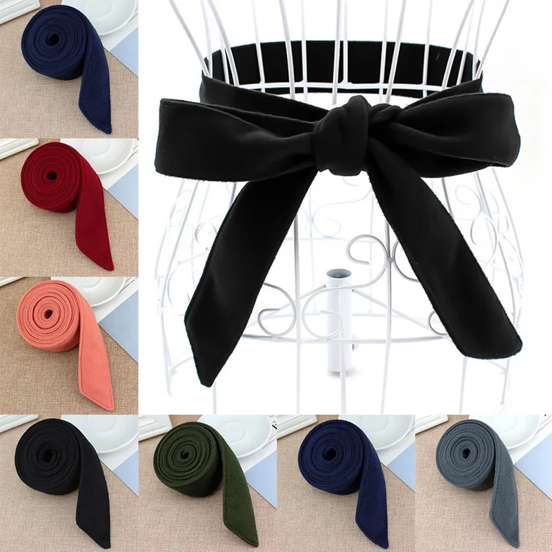

Wool Blend Belts Women Solid Self Tie Bow Red Black Winter Ladies Waist Belt Strap Female Waistband Coat Accessories