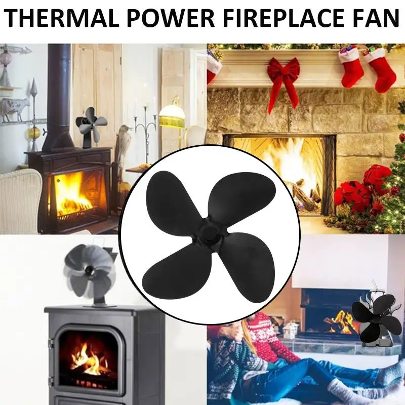 

Heat Powered Stove Fan Blade 4 Blades Eco Fan Quiet Home Fireplace Accessories Fan Blade Replacement With Screwdriver + 2 Screws