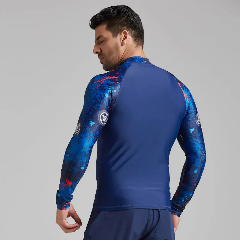 Мужская компрессионная рубашка с длинным рукавом UPF 50+ Baselayer Skins Performance Fit, Рашгард, топы для плавания, дайвинга, серфинга, с принтом