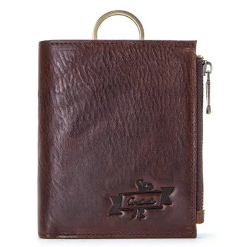 

Cowhide Leather Tri-fold RFID Men's Wallet, Leather Detachable Coin Purse , Card Holder Short Wallets interior key chain holder