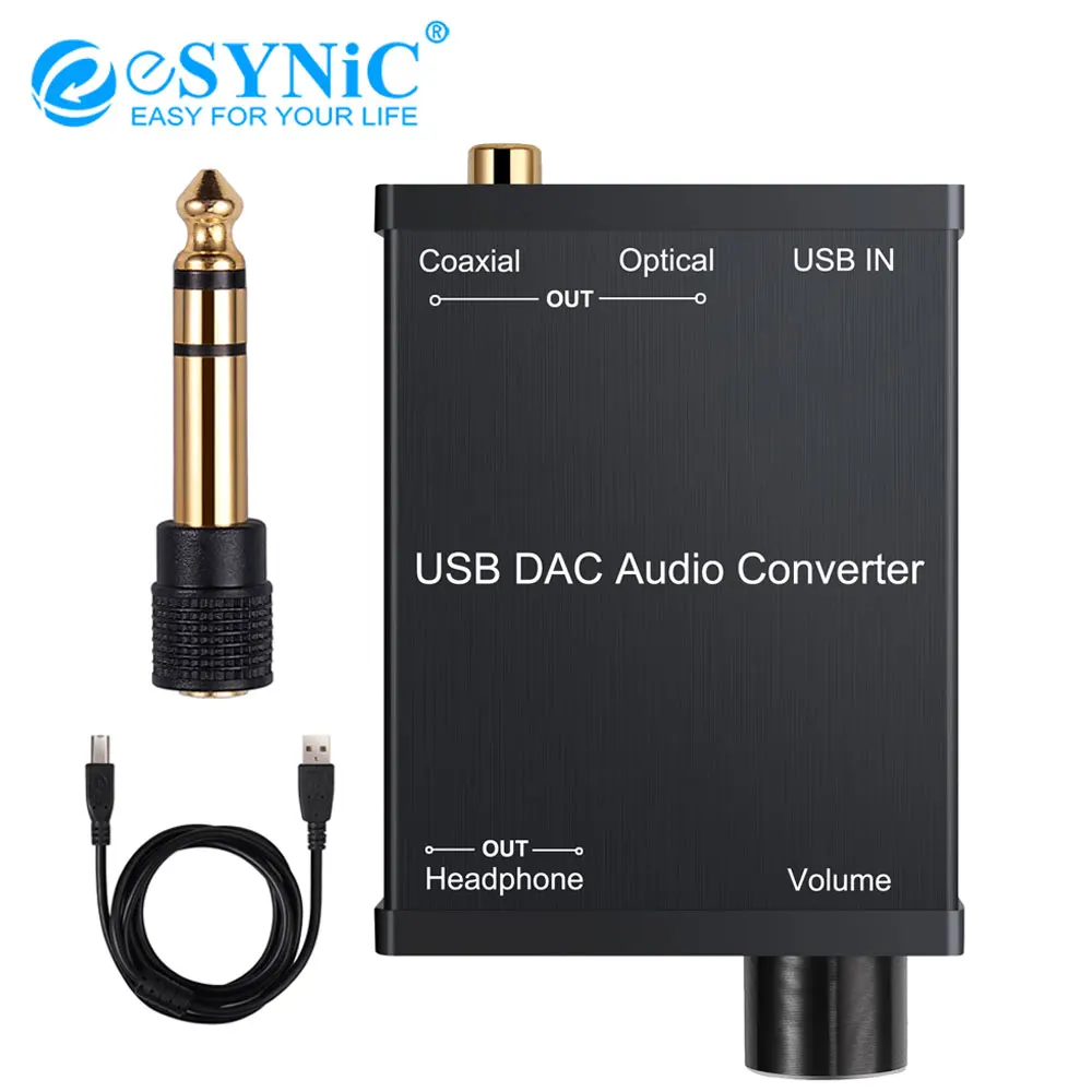 eSYNiC USB DAC Audio Converter with Headphone Amplifier 6 35mm to 3 5mm Audio USB to Coaxial S PDIF Converter Digital to Analog