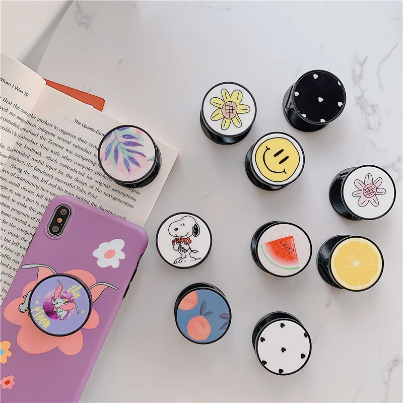 

Cartoon cute pattern universal round telescopic bracket and grip ring bracket mobile phone folding bracket for all mobile phones