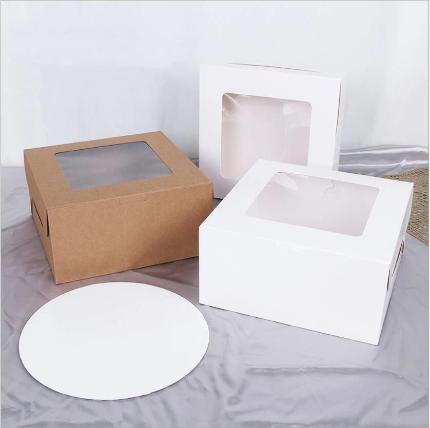 Caja de cartón para con ventana transparente, caja de embalaje de regalo postres, magdalenas, bricolaje, fiesta en casa, color blanco y marrón, 10 Uds.|Envoltorios y de regalo| - AliExpress