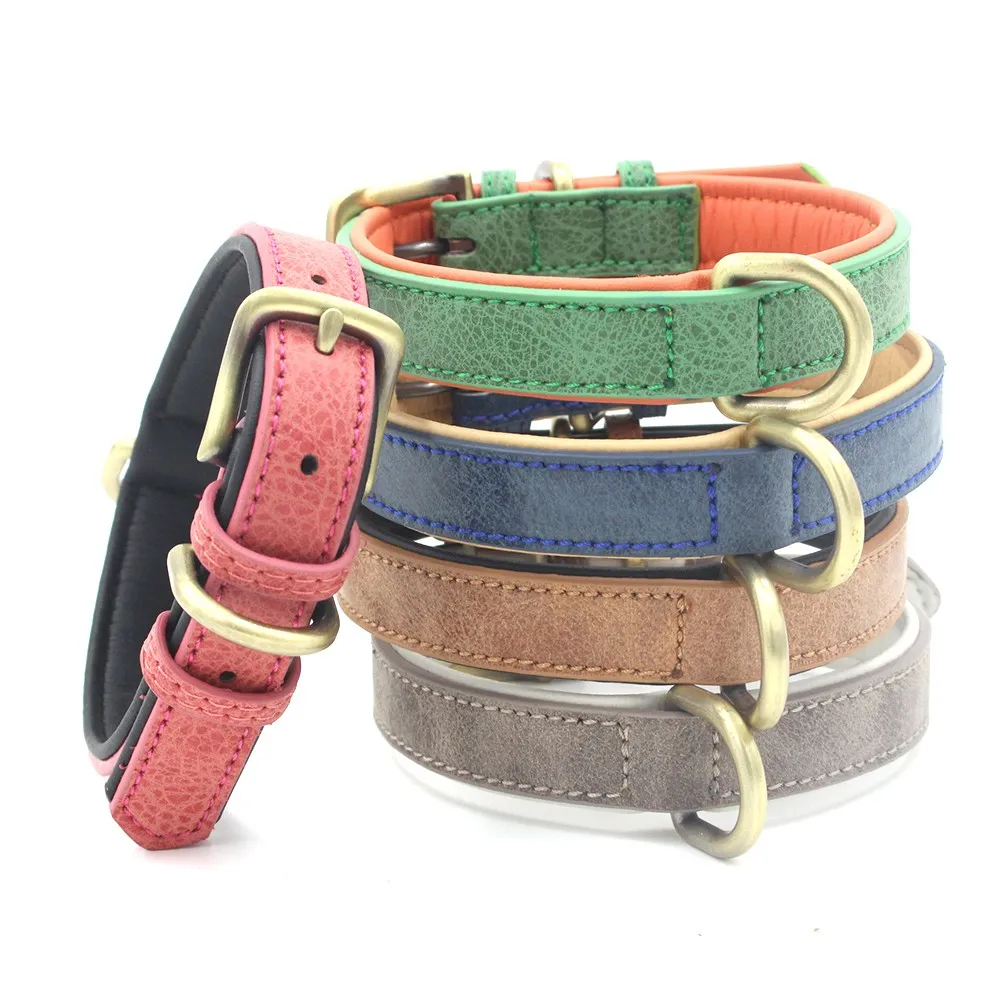 

Padded Dog Collars Adjustable Leather Dog Collar for Large Dogs Durable Double-Layers Pet Collar for Dogs Cats Pet Supplies XS-L