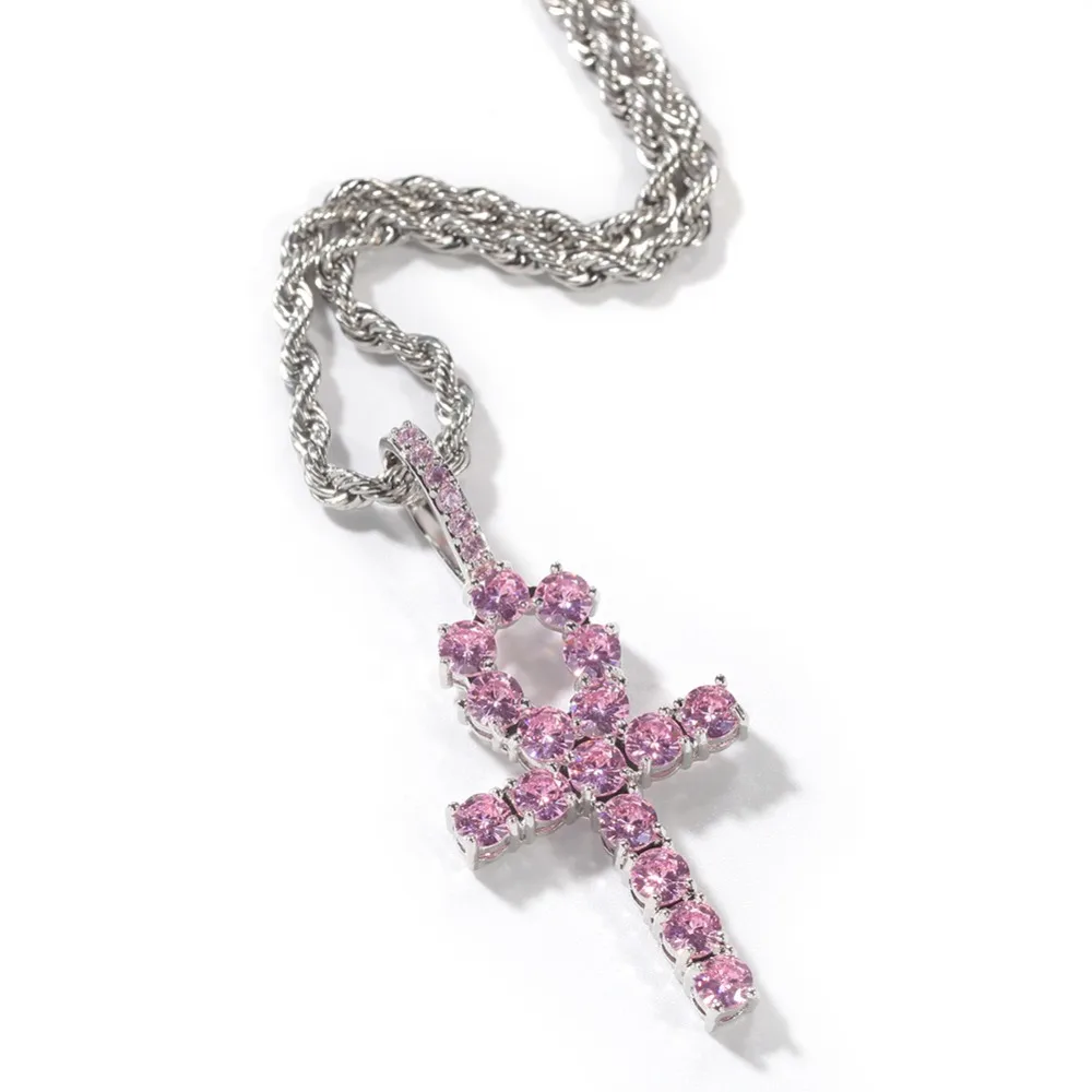 Мужской хип-хоп iced out крест АНХ кулон высококачественные ожерелья розовый AAA Циркон Винтаж Шарм ожерелье ювелирные изделия Хип-хоп для унисекс