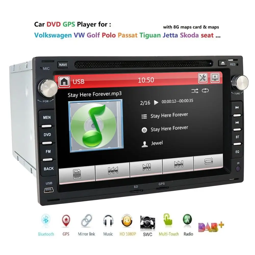 Best Car Radio Player GPS Navigation 7" For Volkswagen Seat Skoda dvd Auto Audio GPS Multimedia Video Bluetooth SD USB SWC RDS DAB+ 2