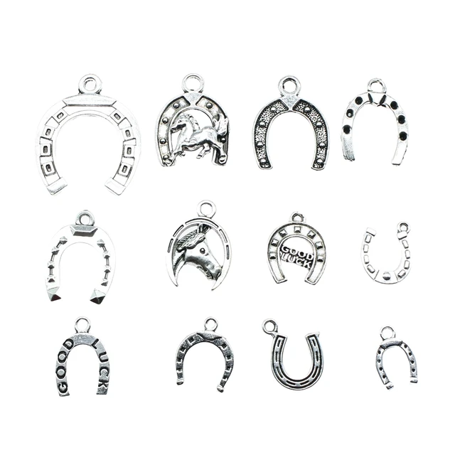 10pcs Antique Silver Plated Cute Horseshoe Charms Lucky Clover Charms for DIY Jewelry Accessories for Bracelets Necklace Pendants Making,Temu