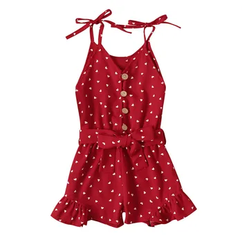 

Baby Romper Girl Suspenders Heart print Jumpsuit V-collar Single-breasted bow belt decoration Jumpsuit Robe for casual Daily