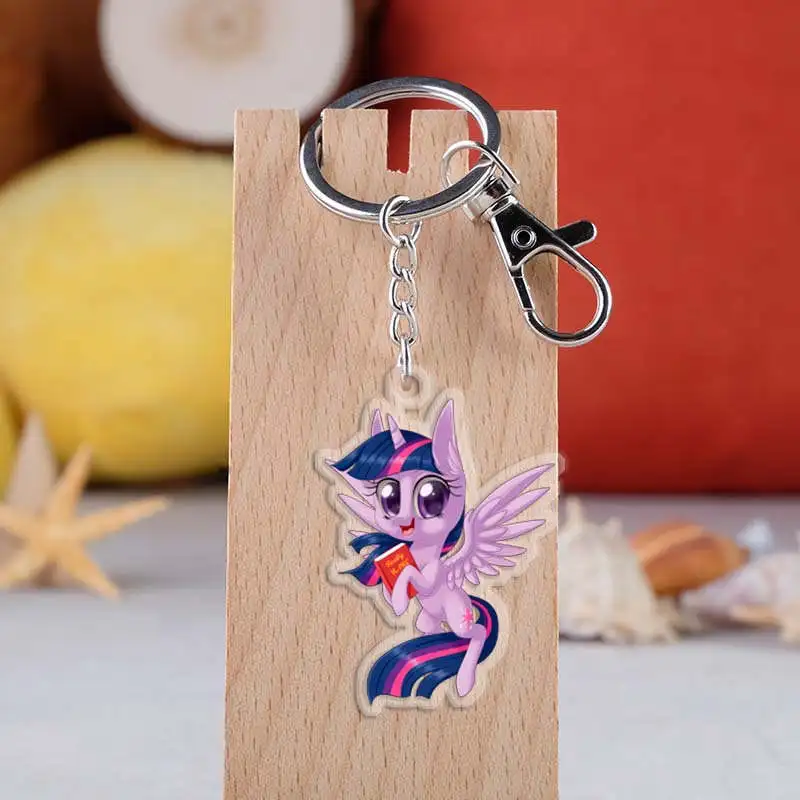 LXJERY 20 Styles Cartoon Anime My Little Poni Horse Unicorn Keychain Acrylic Key Chain Schoolbag Decorations Pendant Key Ring - Цвет: style 15